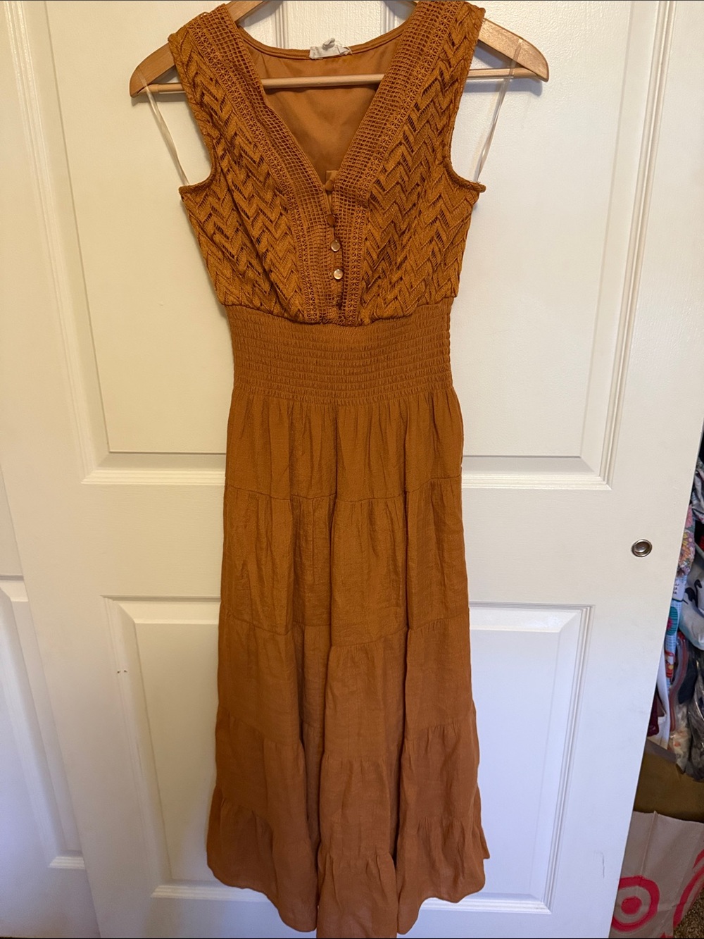 Smocked Waist Sleeveless Maxi Dress in Rust